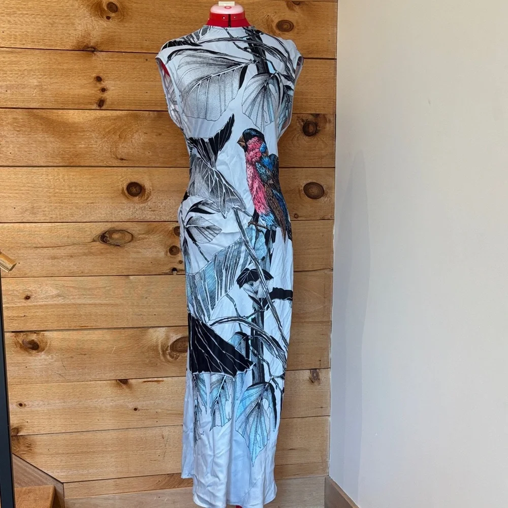 Anthropologie Tropical Parrot Maxi Dress - Blue/Pink - Picture 1 of 6